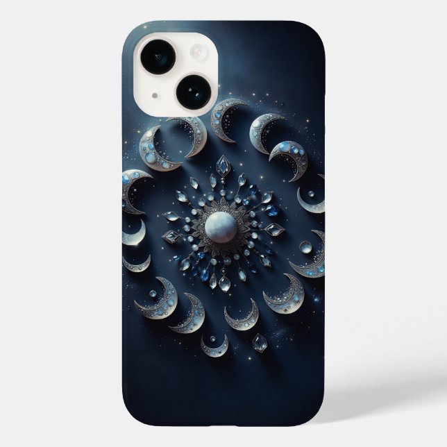 Mystical Celestial Moon Phases - Elegant Blue Gems Case-Mate iPhone Case (Back)