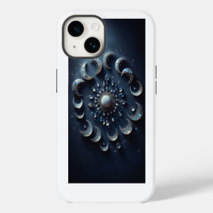 Mystical Celestial Moon Phases - Elegant Blue Gems iPhone 14 Case