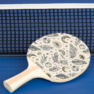 Mystical Celestial Moon Stars Pattern Custom Name Ping Pong Paddle