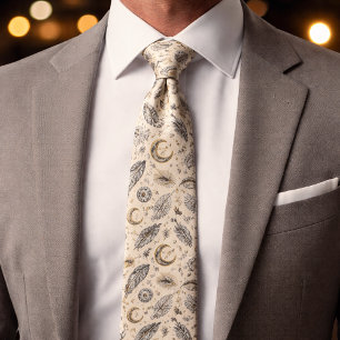 Mystical Celestial Moon Stars Pattern Custom Name Tie