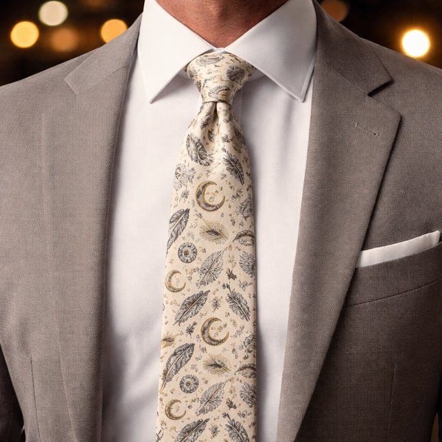 Mystical Celestial Moon Stars Pattern Custom Name Tie (Creator Uploaded)