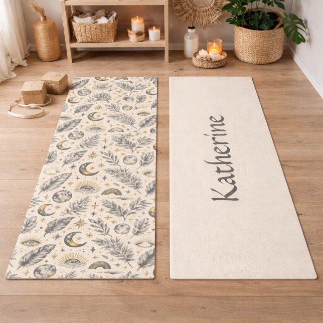 Mystical Celestial Moon Stars Pattern Custom Name Yoga Mat (Creator Uploaded)