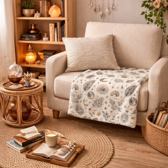 Mystical Celestial Moon Stars Pattern Fleece Blanket (Creator Uploaded)