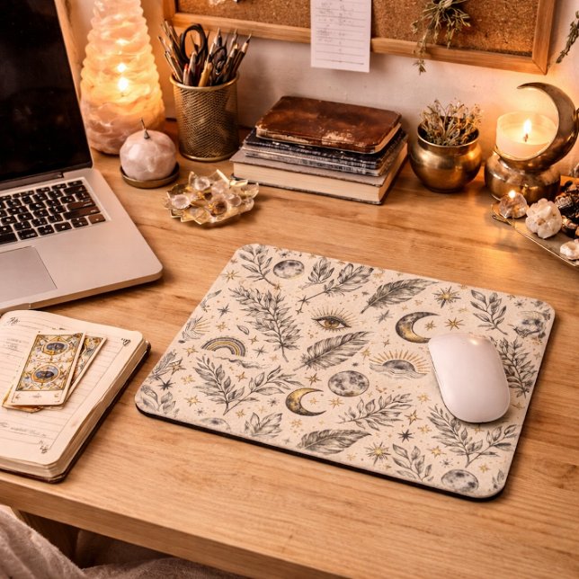 Mystical Celestial Moon Stars Pattern Mouse Pad (Creator Uploaded)