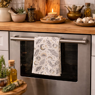 Mystical Celestial Moon Stars Pattern Tea Towel