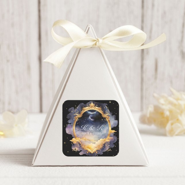 Mystical Celestial Moon Stars Wedding Square Sticker (Creator Uploaded)