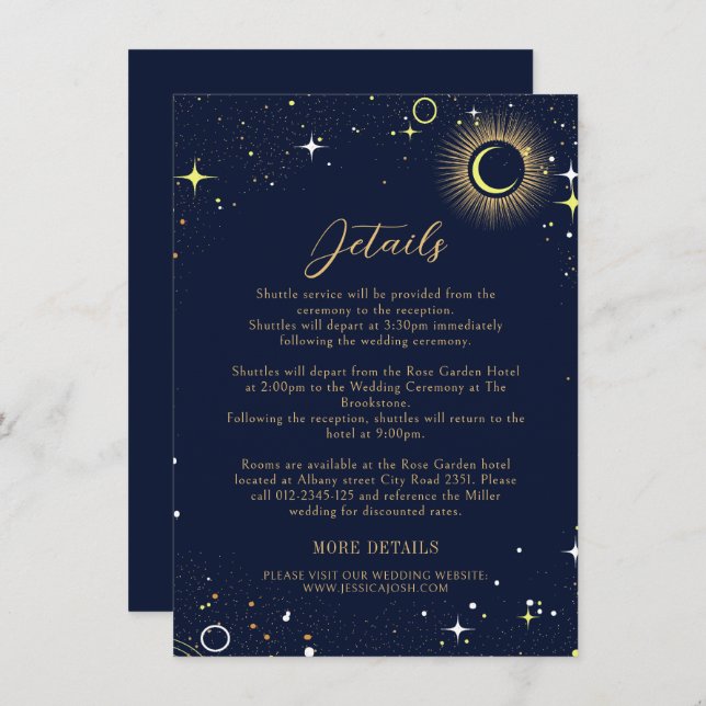 Mystical Celestial Star Dust Navy Blue Wedding  Enclosure Card (Front/Back)