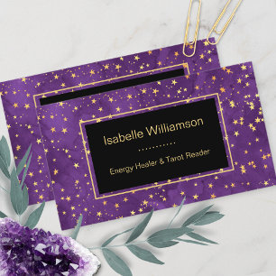 Mystical Celestial Stars Amethyst Spiritual Business Card