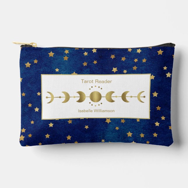 Mystical Celestial Stars Moon Phase Tarot Oracle Accessory Pouch (Front)
