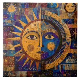 Mystical Celestial Sun Moon Alchemy Ceramic Tile