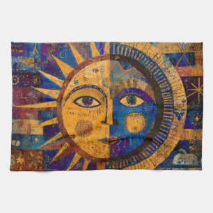 Mystical Celestial Sun Moon Alchemy Tea Towel