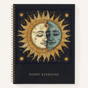 Mystical Celestial Sun Moon Face Personalised  Notebook
