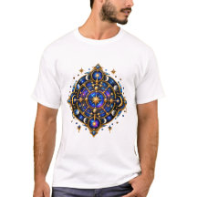 Mystical Celestial Symbol Gold Blue Cosmic Emblem