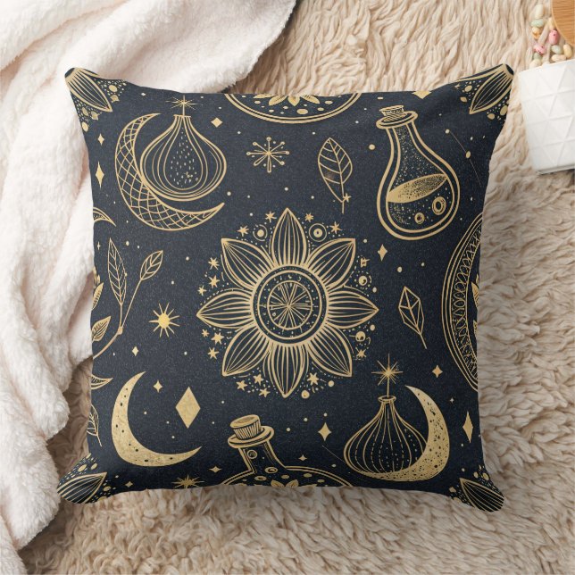 Mystical Celestial Witchcraft - Gold Botanical (2) Cushion (Blanket)