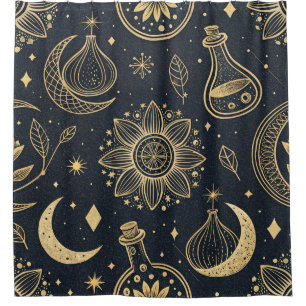 Mystical Celestial Witchcraft - Gold Botanical (2) Shower Curtain