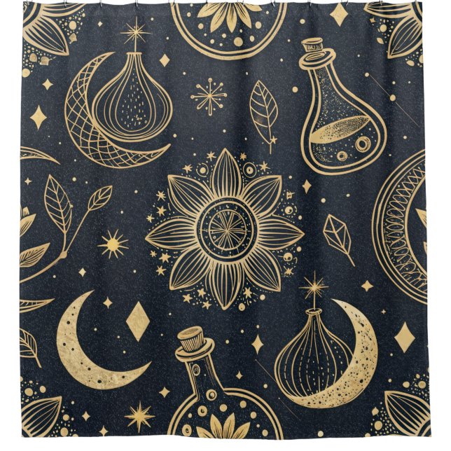 Mystical Celestial Witchcraft - Gold Botanical (2) Shower Curtain (Front)
