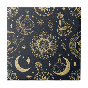 Mystical Celestial Witchcraft - Gold Botanical Ceramic Tile