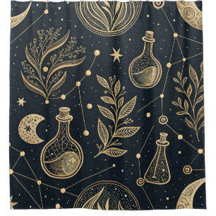 Mystical Celestial Witchcraft - Gold Botanical Shower Curtain