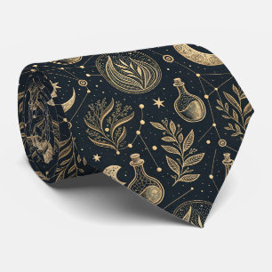 Mystical Celestial Witchcraft - Gold Botanical Tie