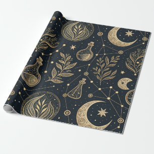 Mystical Celestial Witchcraft - Gold Botanical Wrapping Paper