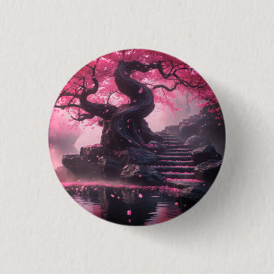 Mystical Cherry Blossom Path – Enchanted Stairway 3 Cm Round Badge