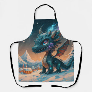 Mystical Chibi Dragon Winter Landscape  Apron