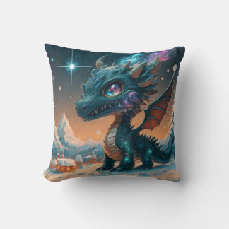 Mystical Chibi Dragon Winter Landscape Cushion