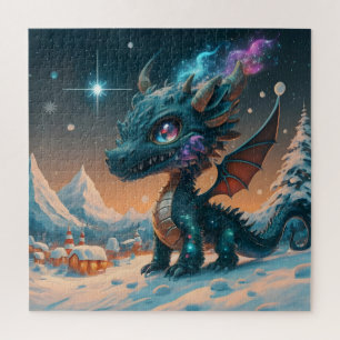 Mystical Chibi Dragon Winter Landscape  Jigsaw Puzzle