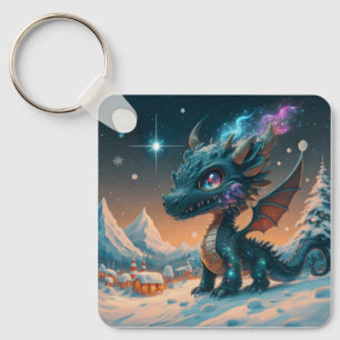 Mystical Chibi Dragon Winter Landscape  Key Ring