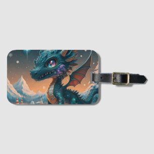 Mystical Chibi Dragon Winter Landscape Luggage Tag