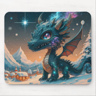Mystical Chibi Dragon Winter Landscape  Mouse Pad