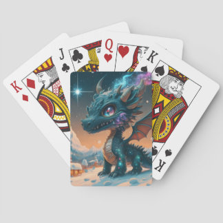 Mystical Chibi Dragon Winter Landscape Playing Cards