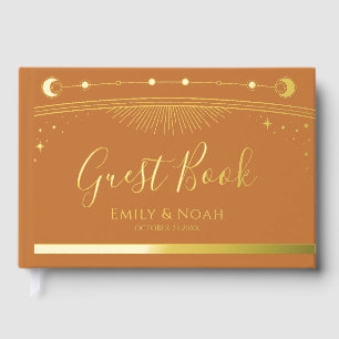Mystical Chic Gold Sun Moon Stars Wedding Guest Book