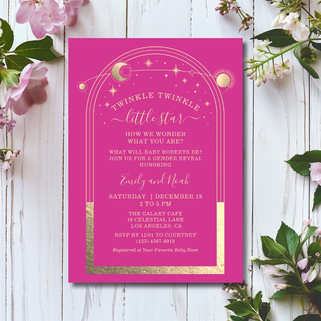 Mystical Chic Pink Gold Sun Moon Stars Baby Shower Invitation (Creator Uploaded)