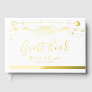 Mystical Chic White Sun Moon Stars Wedding Guest Book