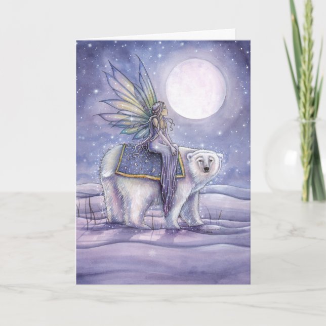 Mystical Christmas Card Fairy Riding Polar Bear (Front)