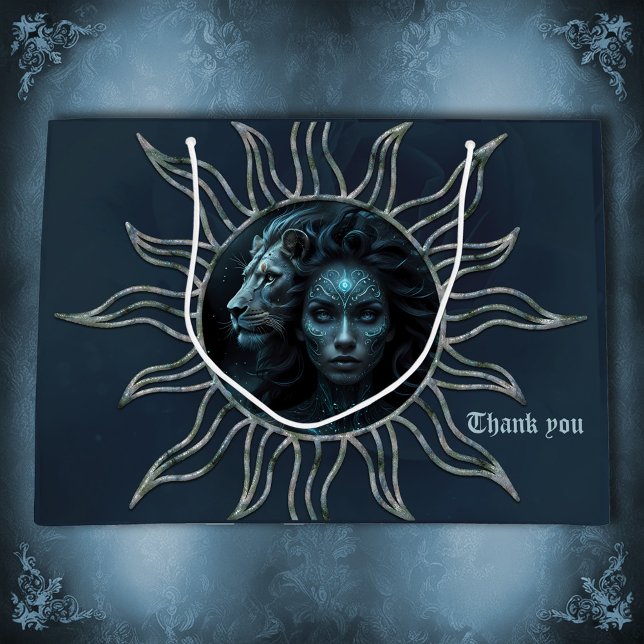 Mystical connection,  mystical woman and the lion. large gift bag (Creator Uploaded)