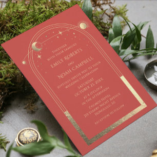 Mystical Coral Sun Star Moon Astronomy Space Invitation