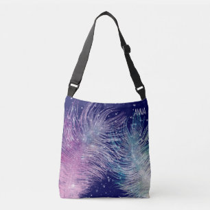 *~* Mystical  Cosmic Boho Feathers Night Blue Crossbody Bag
