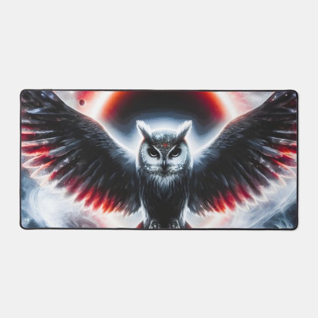 Mystical Cosmic Celestial Owl Desk Mat (Front)
