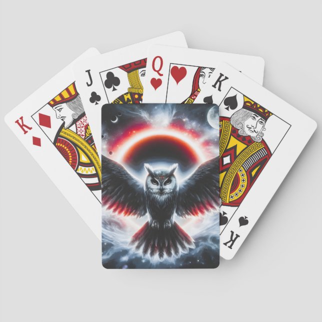 Mystical Cosmic Celestial Owl Playing Cards (Back)