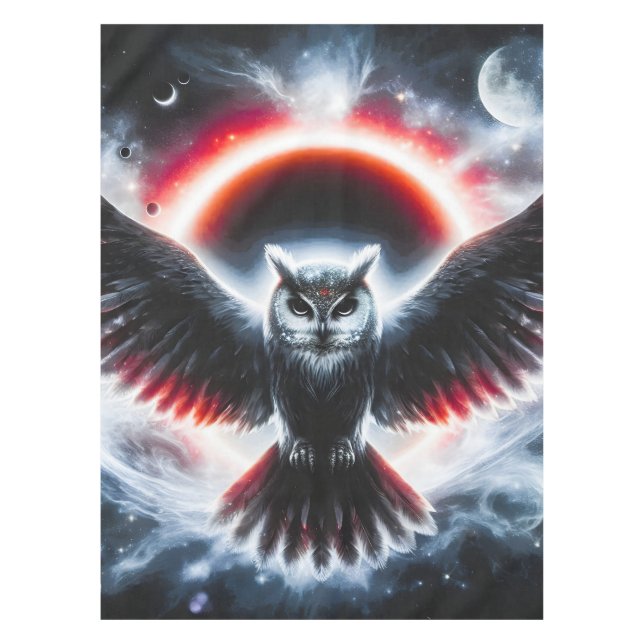 Mystical Cosmic Celestial Owl Tablecloth (Front)