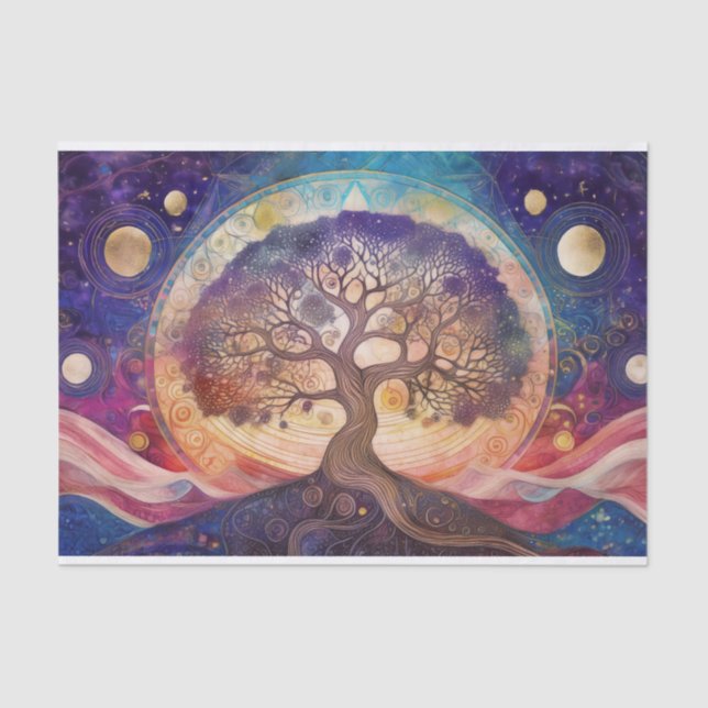 Mystical Cosmic Tree of Life – Spiritual Boho Wall Tissue Paper (Front)
