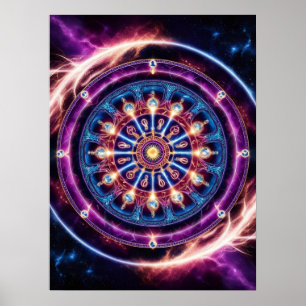 Mystical Cosmic Zodiac Mandala – Vibrant Wall Poster
