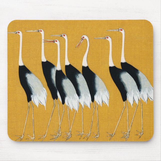 Mystical Cranes: Harmony in Gold Mouse Pad (Front)