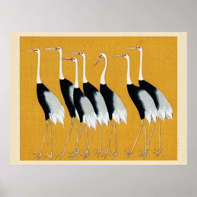 Mystical Cranes: Harmony in Gold Poster (Front)