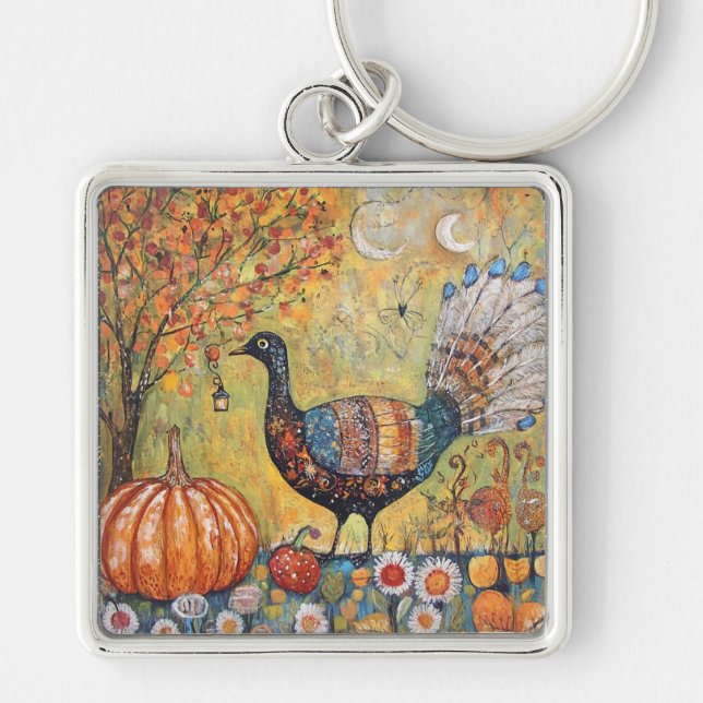 Mystical Crescent Moon Fall Turkey Key Ring (Front)