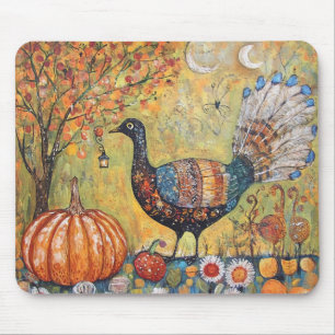 Mystical Crescent Moon Fall Turkey Mouse Pad