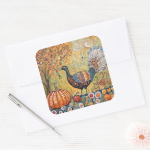 Mystical Crescent Moon Fall Turkey Square Sticker