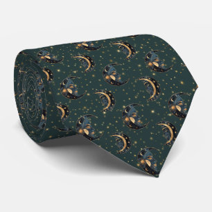 Mystical Crescent Moon Star Pattern Tie